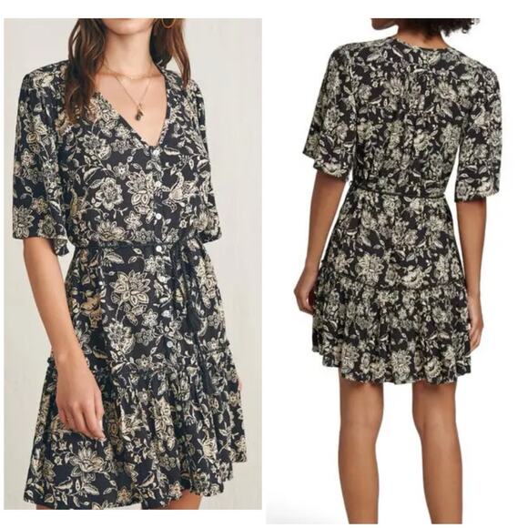 Faherty Dresses & Skirts - Faherty Tiered Mini Dress Sz S Boho Botanical Floral Tie Waist Button Front